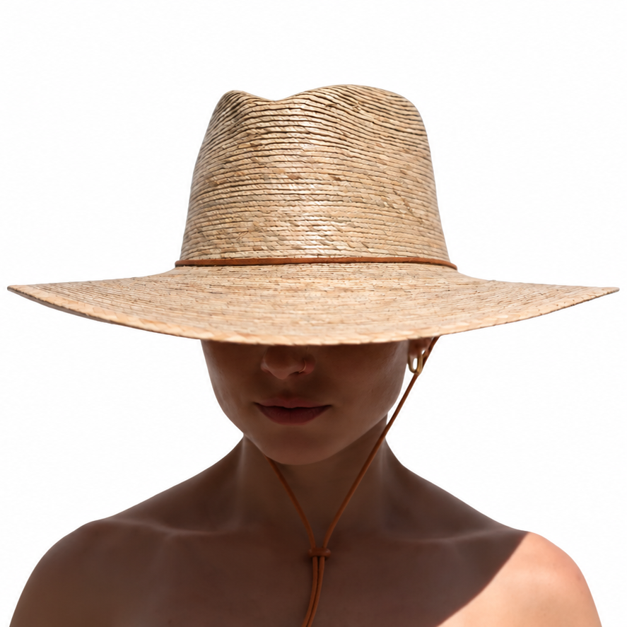 Phelps Wide Brim Sun Hat - Tan / Brown Chin Strap